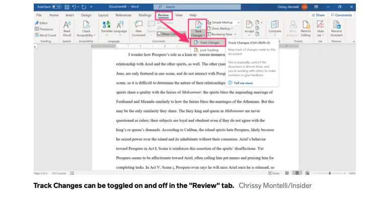 Track changes within the Review Tab of Microsoft Word are an efficient redline method. 